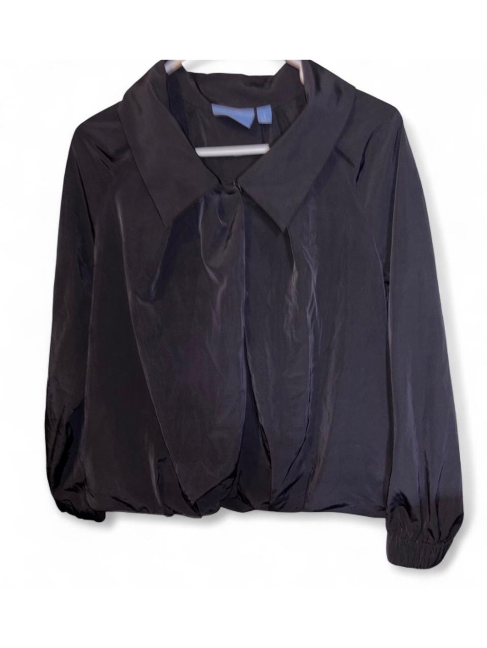 Simply Vera Vera Wang Black Satin Bomber Jacket Sz S NWOT Wide Collar Silky